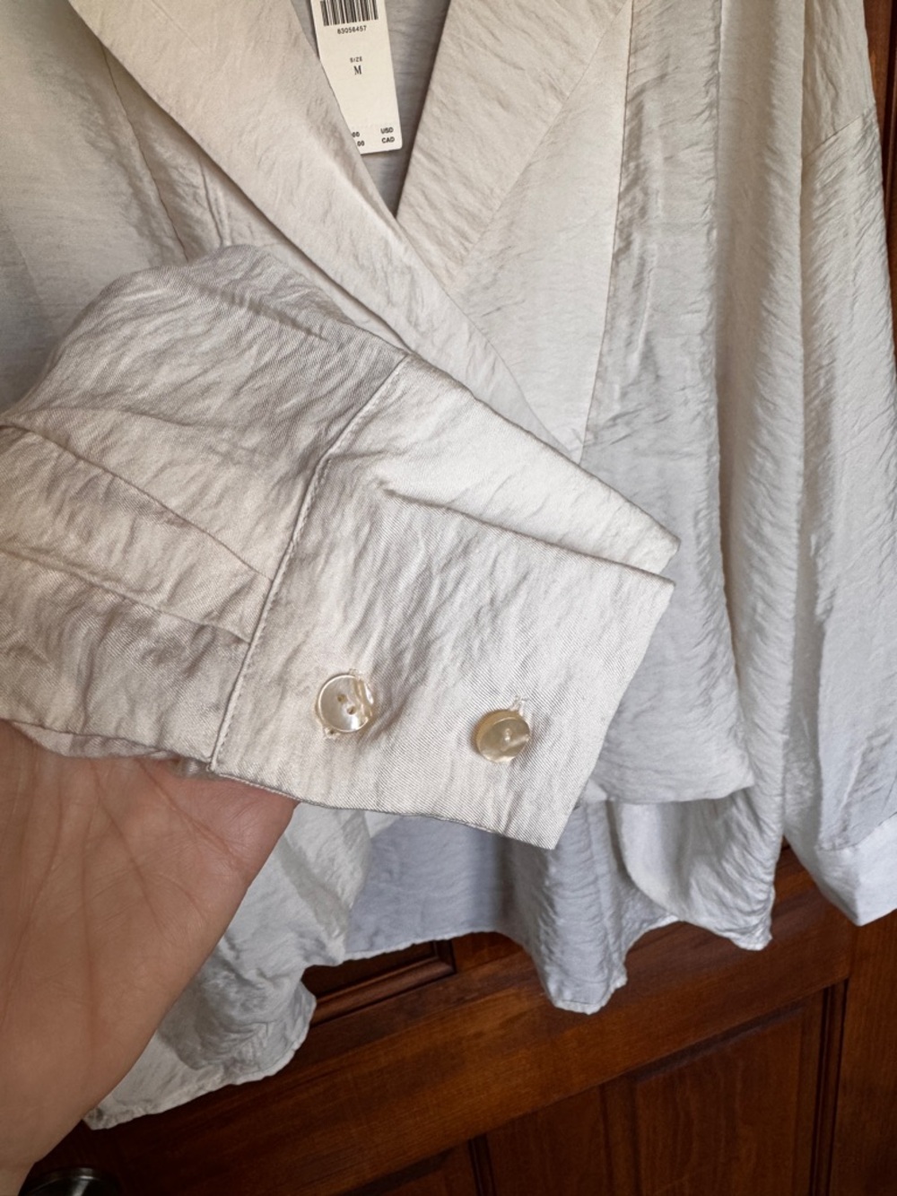 Anthropologie Cream Woven V-Neck Collar Long-Sleeve Top - Picture 8 of 11